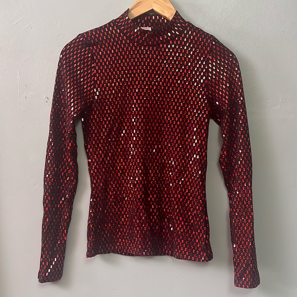 NWOT Votique Red Sequin Long Sleeve Turtleneck Shirt